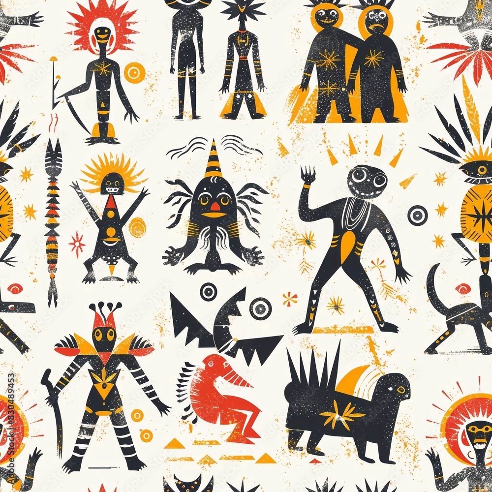 African Native Art Character Design Pattern Seamless generative ai art