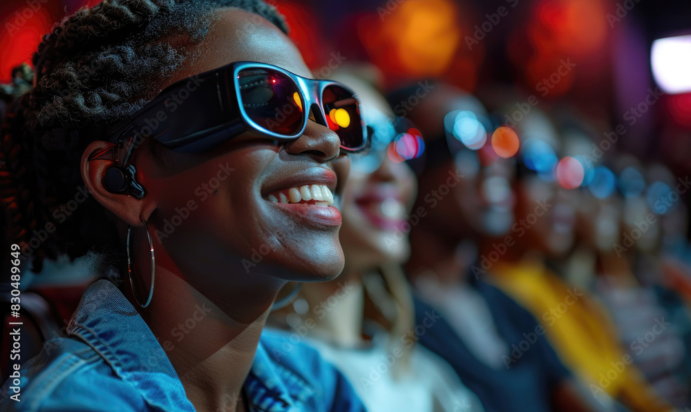Smiling woman enjoying a 3d movie at the cinema Smiling woman enjoying a 3d movie at the cinema