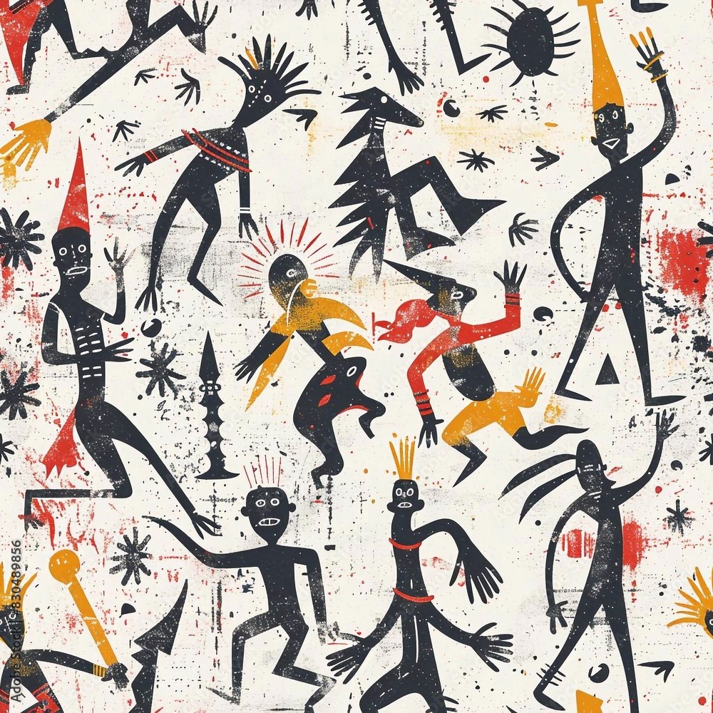 Naklejka premium African Native Art Character Design Pattern Seamless generative ai art