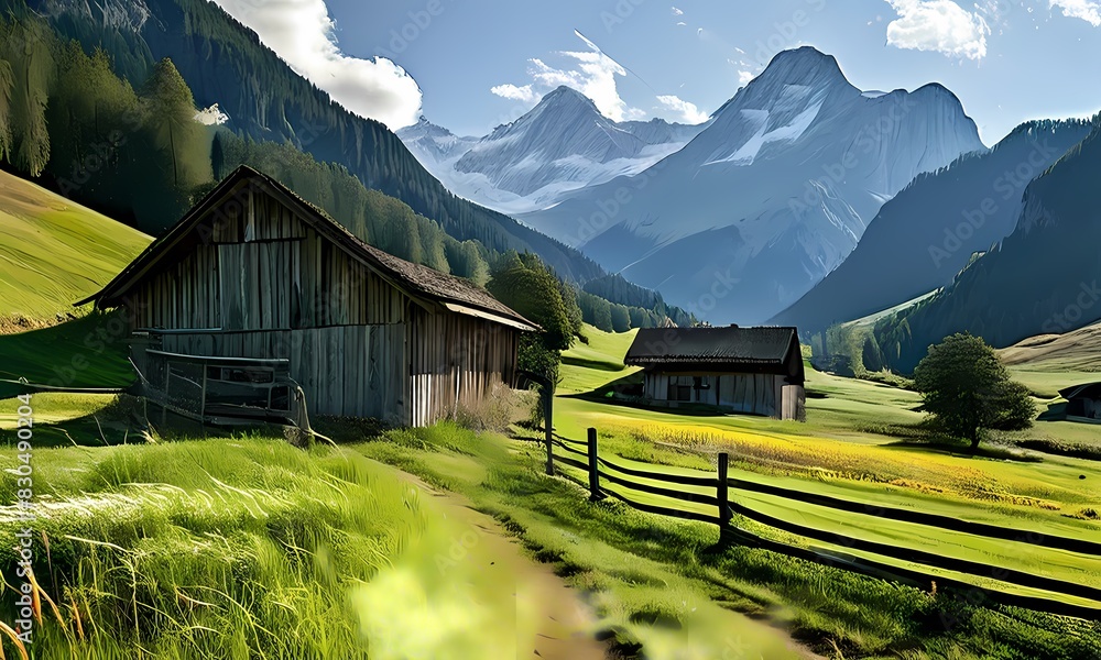 Schwaegalp farm nestled in the swiss mountains foreground of lush verdant fields, Ai Generated Schwaegalp farm nestled in the swiss mountains foreground of lush verdant fields, Ai Generated