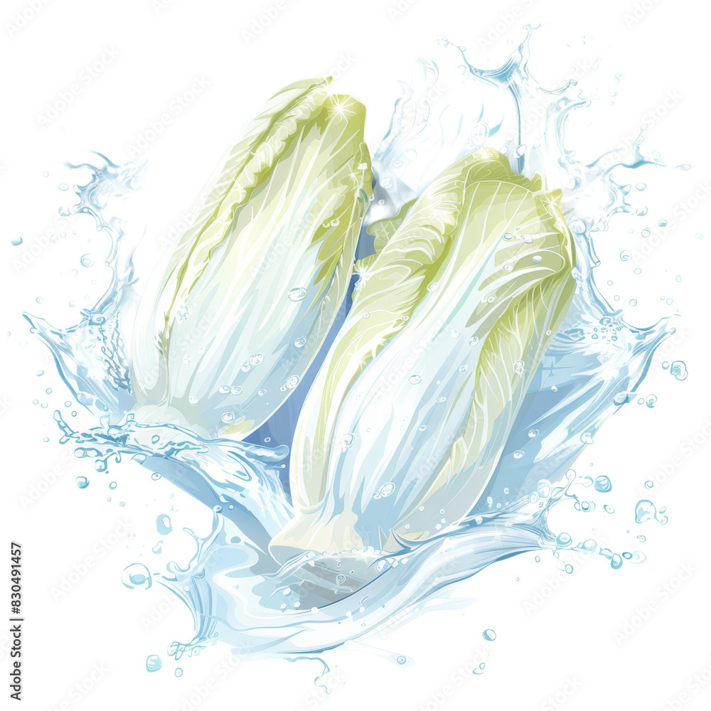 Fresh endives with splash, isolated on transparent background, perfect for food and health-related visual content. Fresh endives with splash, isolated on transparent background, perfect for food and health-related visual content.