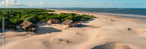 view of the beach with trees,
Aerial View of Parque da Dunas Ilha das Can photo