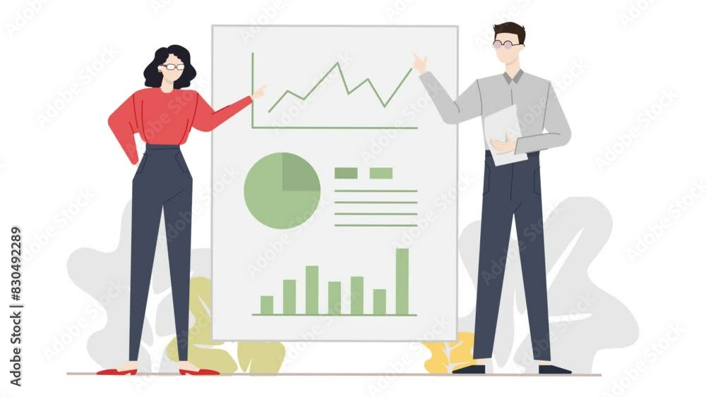 business partner discussing about data and strategy. business animated illustration. business partner discussing about data and strategy. business animated illustration.