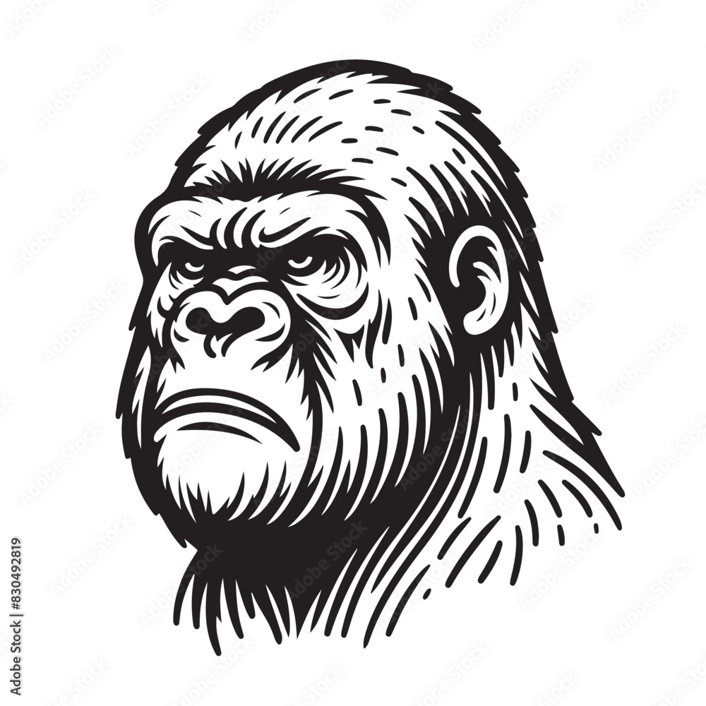 Line art of gorilla cartoon face angry vector Line art of gorilla cartoon face angry vector
