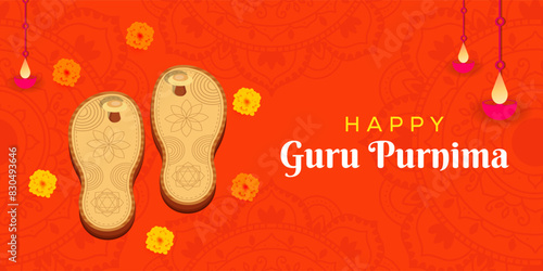 happy guru purnima horizontal banner illustration in flat design