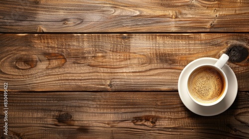 Aromatic Coffee Cup on Wooden Table Top View with Text Space