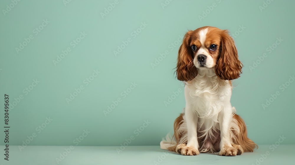 Cavalier King Charles Spaniel Seated at Space Center Utilizing Smartphone for Virtual Engagement