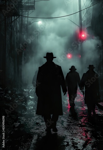A Mafia Gang Walking Through The City. Illustration On The Theme Of Mafia And Cinema  Comics And Films. Generative AI