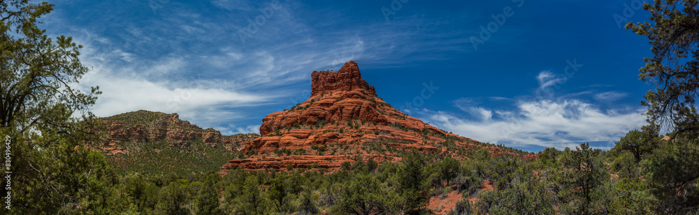 Bell Rock panorama with desert forest and dramatic sky