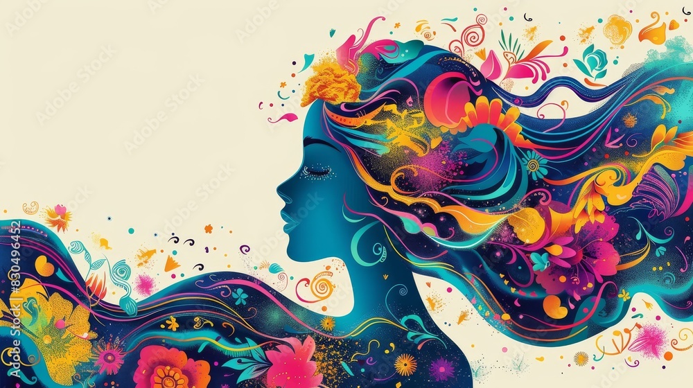 Obraz premium Abstract color swirls on decorative background design. Swirling colors in the concept of a woman