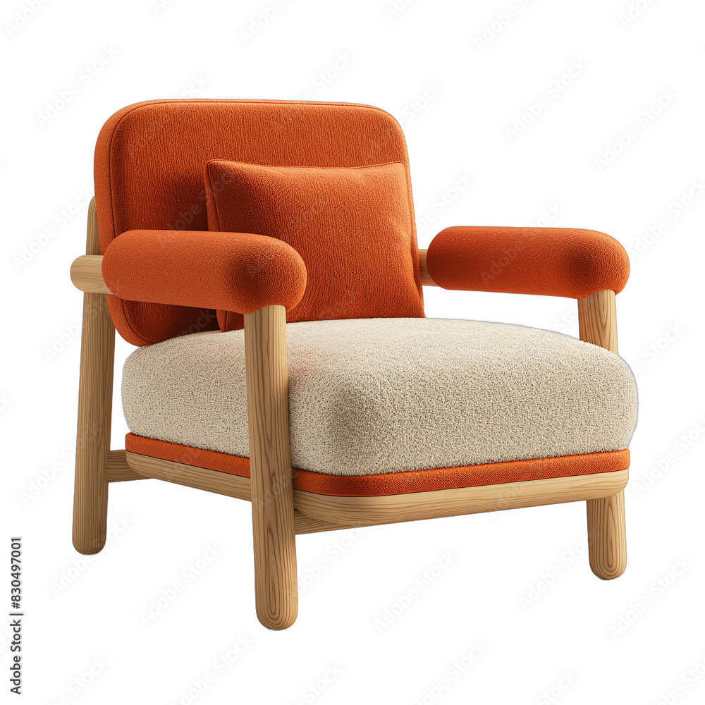 Modern orange armchair with cream cushion on white background Modern orange armchair with cream cushion on white background