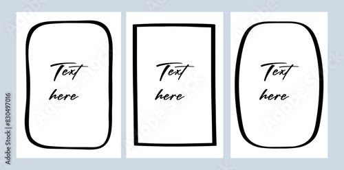 Silhouette of vertical border frames. Set of simple elegant borders with space for text. Back frames cards