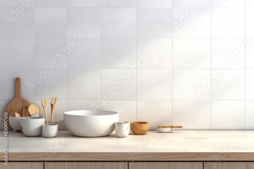 Wallpaper Mural Minimal white marble kitchen wall architecture countertop. Torontodigital.ca