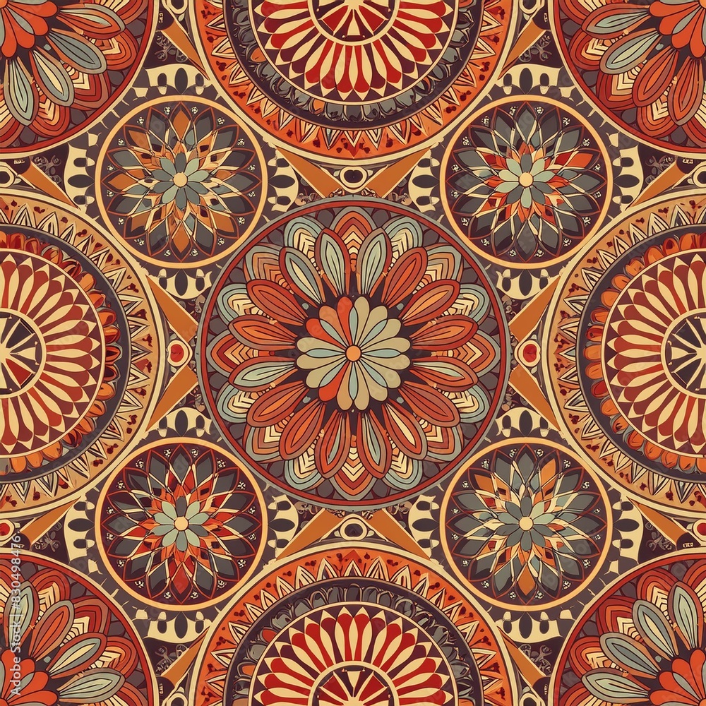 seamless pattern with flowers Bohemian fabric pattern featuring intricate mandalas and paisley 
