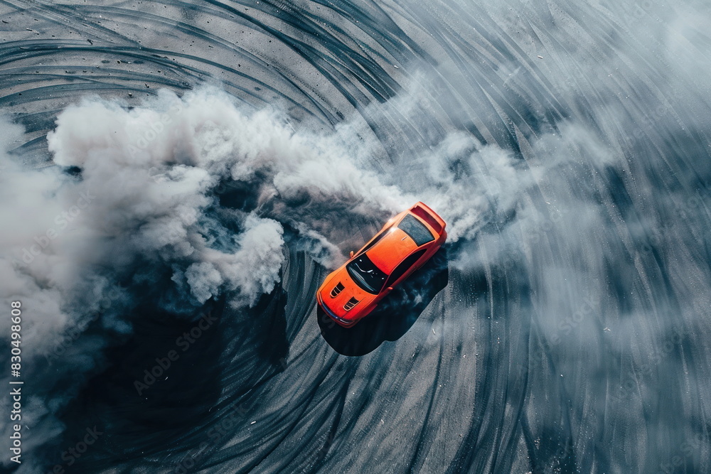 Obraz premium top view of driver drifting car, Automobile