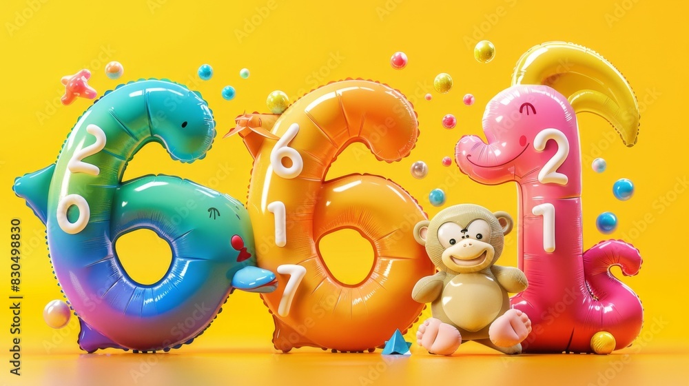 Obraz premium Chubby Plastic Balloon Art with Vibrant Rainbow Colors Forming the Number 