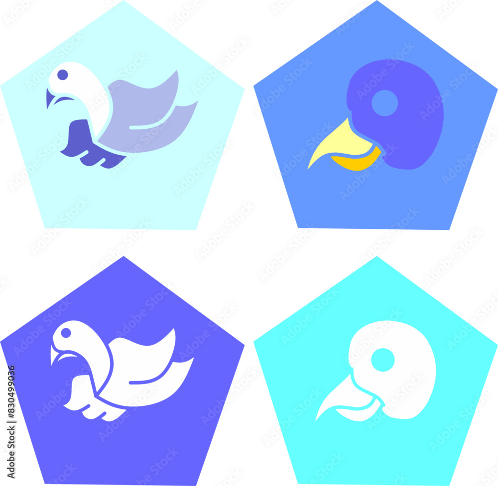 set of birds logo icon in 5 side hexagonal frame set of birds logo icon in 5 side hexagonal frame
