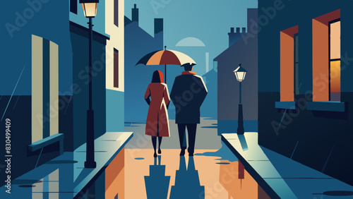 Rainy Evening Stroll in the City with Umbrella