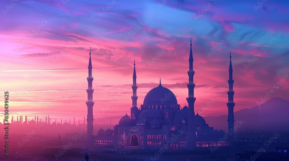 Fototapeta premium Vibrant Sky at Sunset Behind Grand Mosque