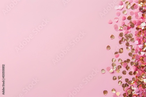 Pink and gold confetti border blossom flower petal.