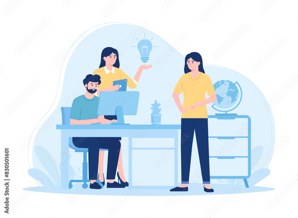 Coworkers help each other concept flat illustration