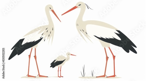Minimalistic illustration of stork with baby on white background, bright and clean design