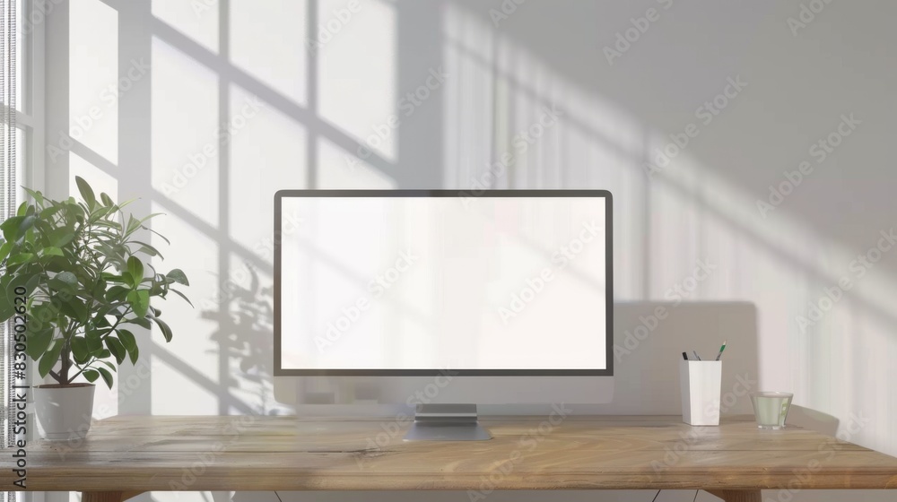 Minimalist Workspace with a Blank Computer Screen. Minimalist Workspace with a Blank Computer Screen.