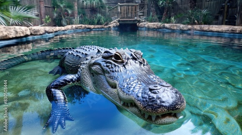Fototapeta Naklejka Na Ścianę i Meble -  Alligator at the zoo enjoying a swim in the pool