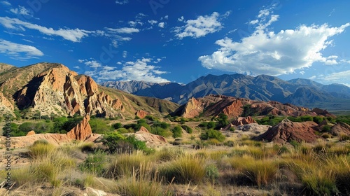 Displays Unique Mountain Desert Landscape: Quebrada de las Conchas in Calchaqui Valley, near Cafayate, Argentina photo