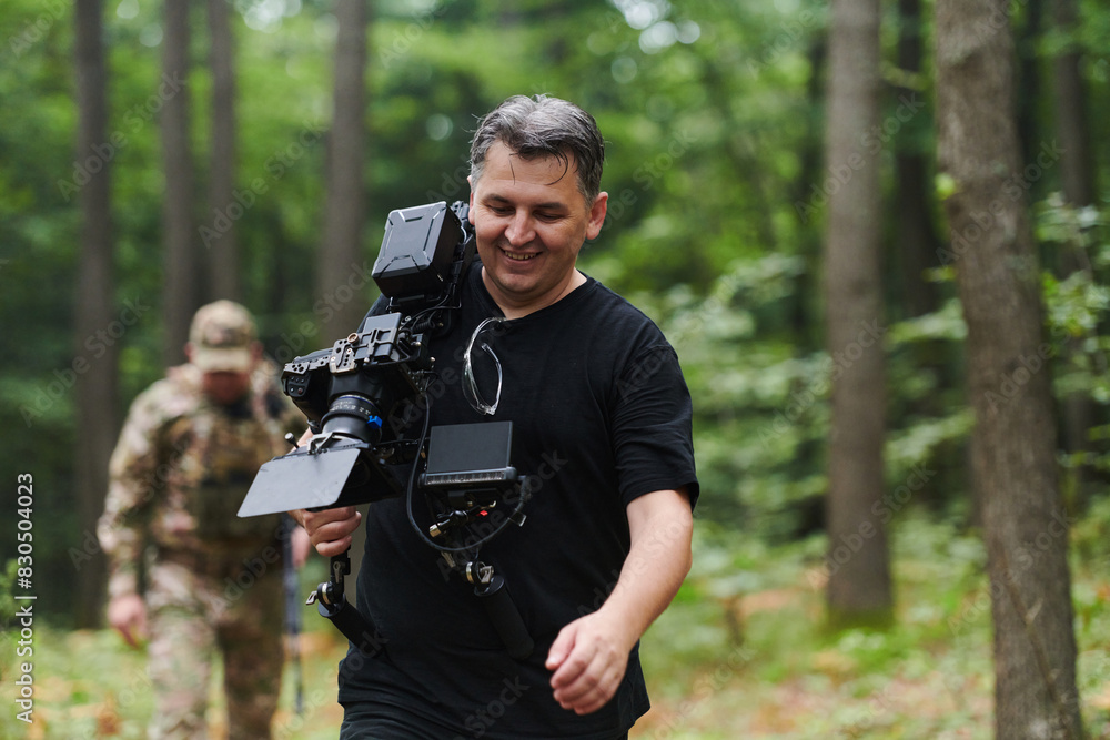 A videographer captures the intensity of a perilous military operation, documenting soldiers in action amidst the dense forest, showcasing the hazardous conditions and tactical maneuvers undertaken by A videographer captures the intensity of a perilous military operation, documenting soldiers in action amidst the dense forest, showcasing the hazardous conditions and tactical maneuvers undertaken by