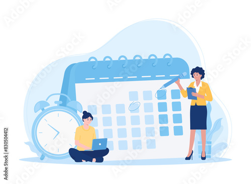Office worker with calendar planning schedule. time management businessman entrepreneurship concept flat illustration