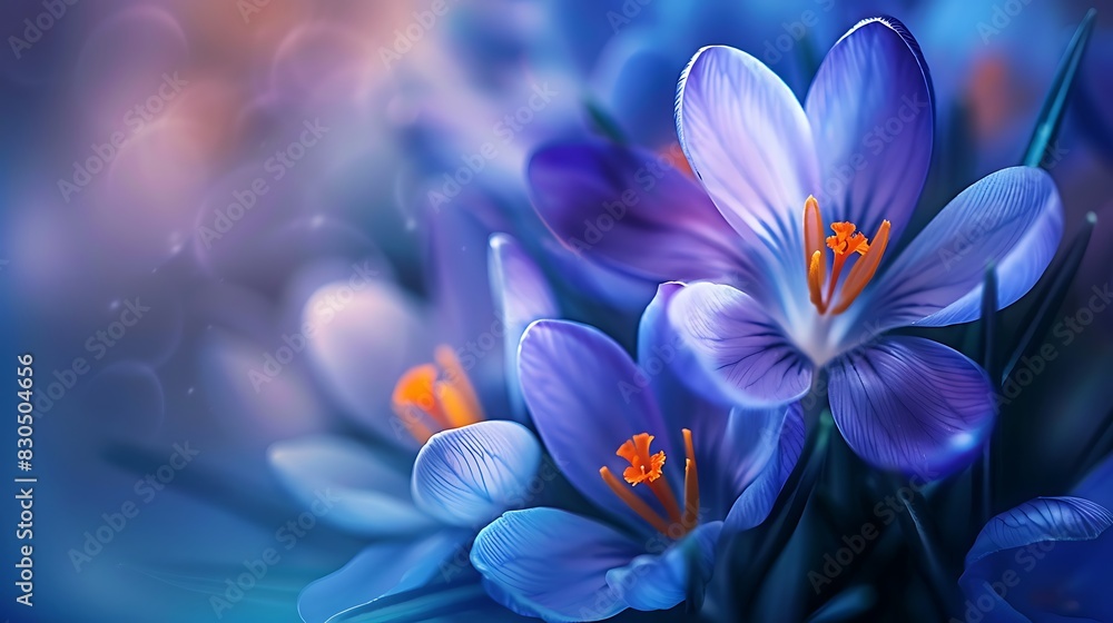 Fototapeta premium A close up photo of beautiful blue and purple crocus
