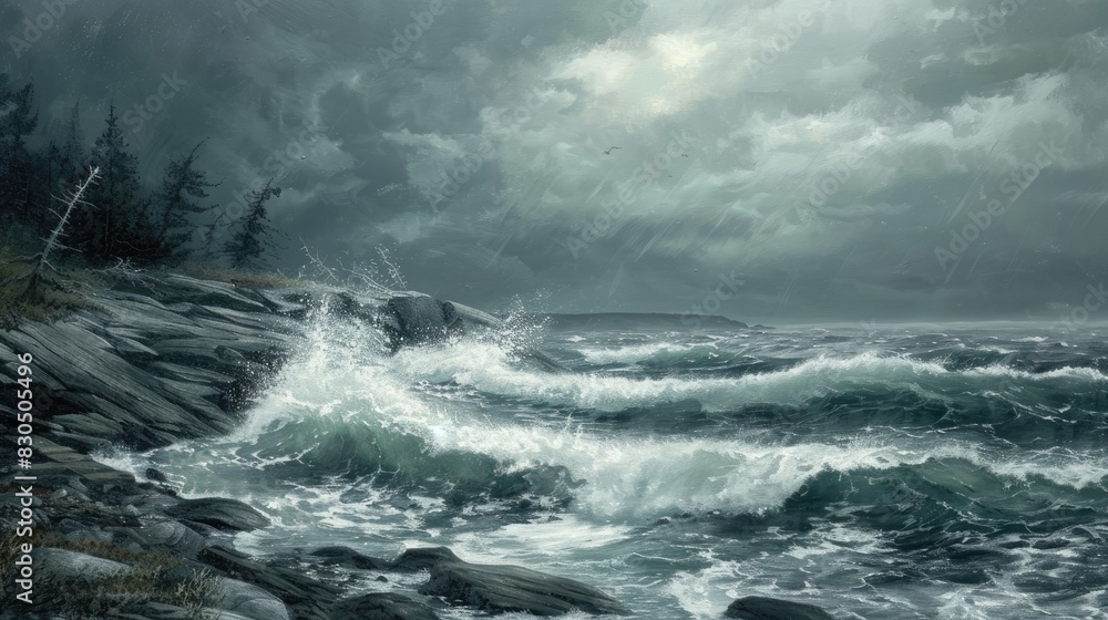 Scenic Shoreline on an Overcast Day with Large Swells Scenic Shoreline on an Overcast Day with Large Swells