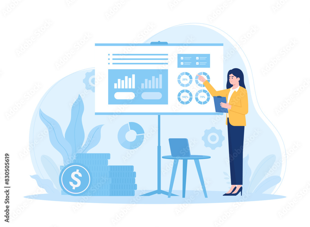 An employee presents business improvements concept flat illustration An employee presents business improvements concept flat illustration