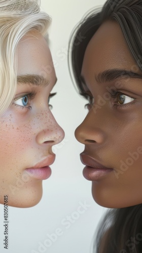 Two face girlfriendship diversity dark skin and white skin