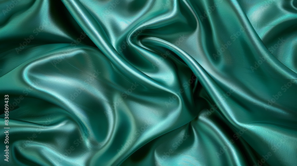 A close-up of a green fabric with numerous folds at the top and a subtle, wavy pattern at the bottom A close-up of a green fabric with numerous folds at the top and a subtle, wavy pattern at the bottom