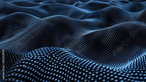  A dark blue background bears a computer-generated image of wavy lines and dots The upper portion softens in focus, while the lower halves of the top and second tiers retain photo
