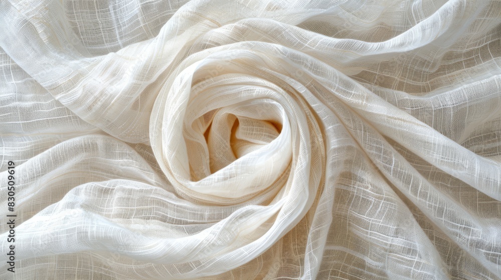 A close-up of a white fabric with a knotted design at its center, appearing both at the top and bottom A close-up of a white fabric with a knotted design at its center, appearing both at the top and bottom