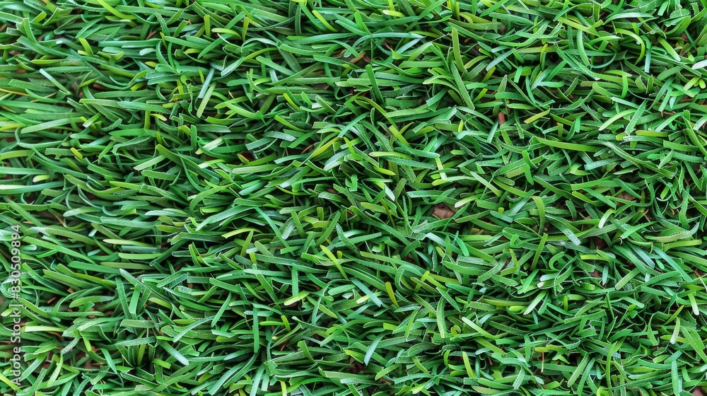 A tight shot of a lush, thin green grass patch, teeming with numerous tiny blades A tight shot of a lush, thin green grass patch, teeming with numerous tiny blades