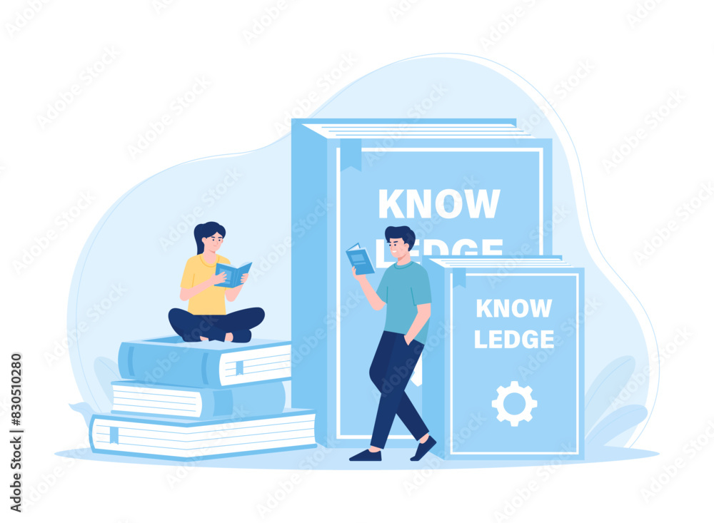 People read knowledge books concept flat illustration