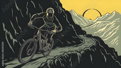 Man ride a bike on mountain pathway.