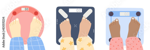 Set of person is standing on bathroom scales over