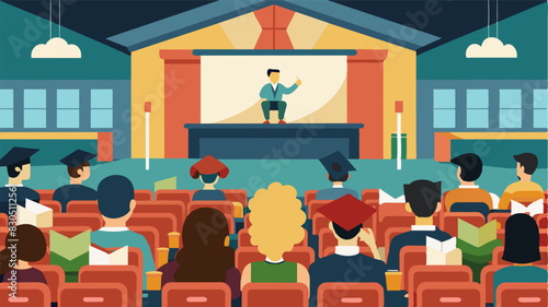 The local high school transformed their auditorium into a stateoftheart movie theater for a special screening of a thoughtprovoking documentary. Students and their families stayed. Vector illustration