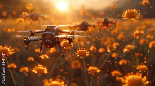 Capture the serenade of agricultural drones, buzzing like bees in a digital hive, pollinating fields with precision and care. photo