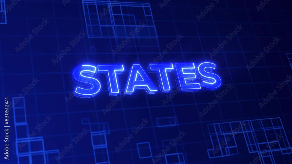 States word neon text effect for high tech digital presentation or HUD panels States word neon text effect for high tech digital presentation or HUD panels