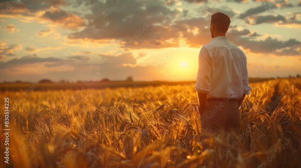 Fototapeta premium In a world where crops whisper to satellites, tell a story of a farmer embracing technology's embrace in the fields.