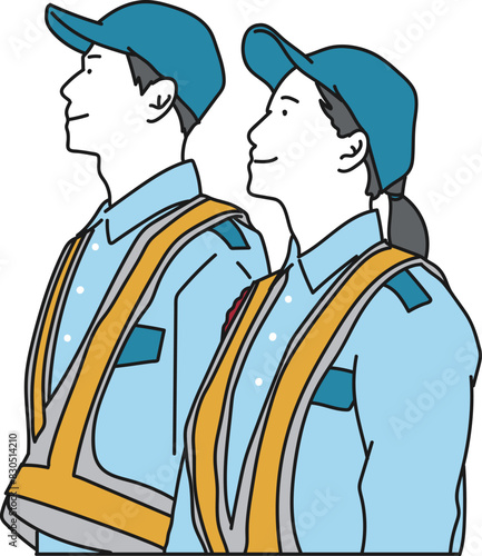 男女の警備員の明るいイメージイラスト