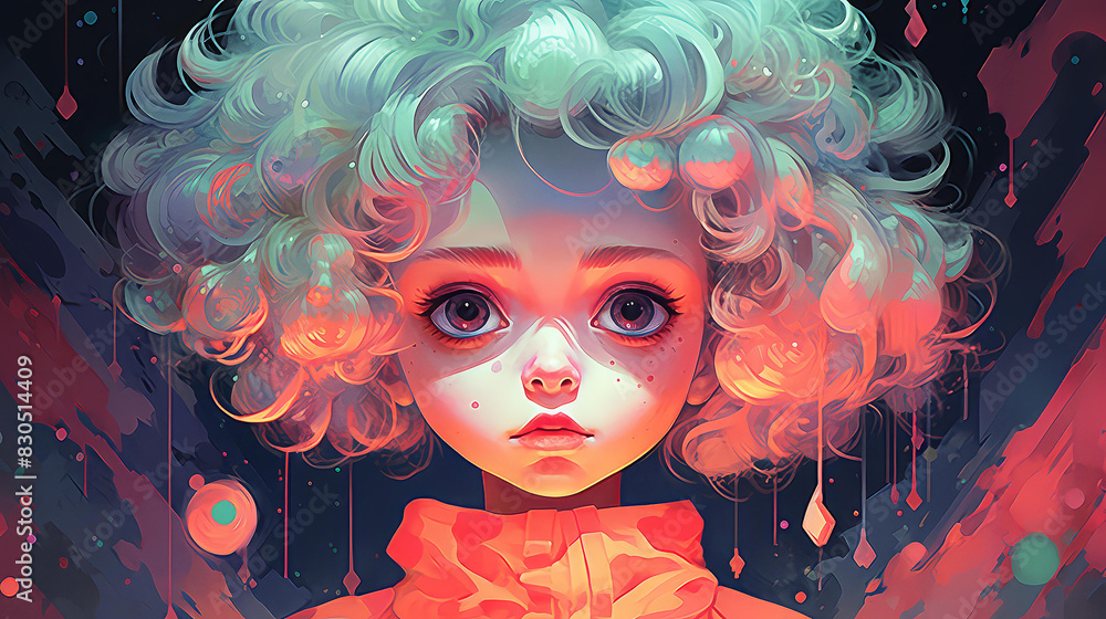 Playful Nebula illustration in chibi style with vivid colors and pastel tones.