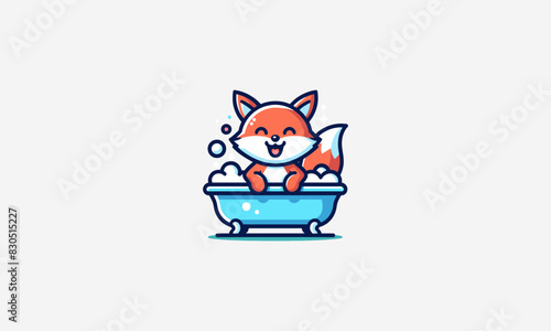 fox cute smile on bath tub vector illustration flat design