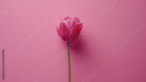  A lone pink tulip against a pink backdrop  space for text or image above or below